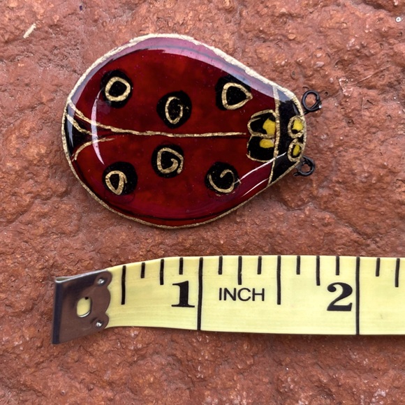 * SALE * Artisan Ladybug Pin Hand Painted Acrylic Coated Paper-craft & Wire - Picture 2 of 5